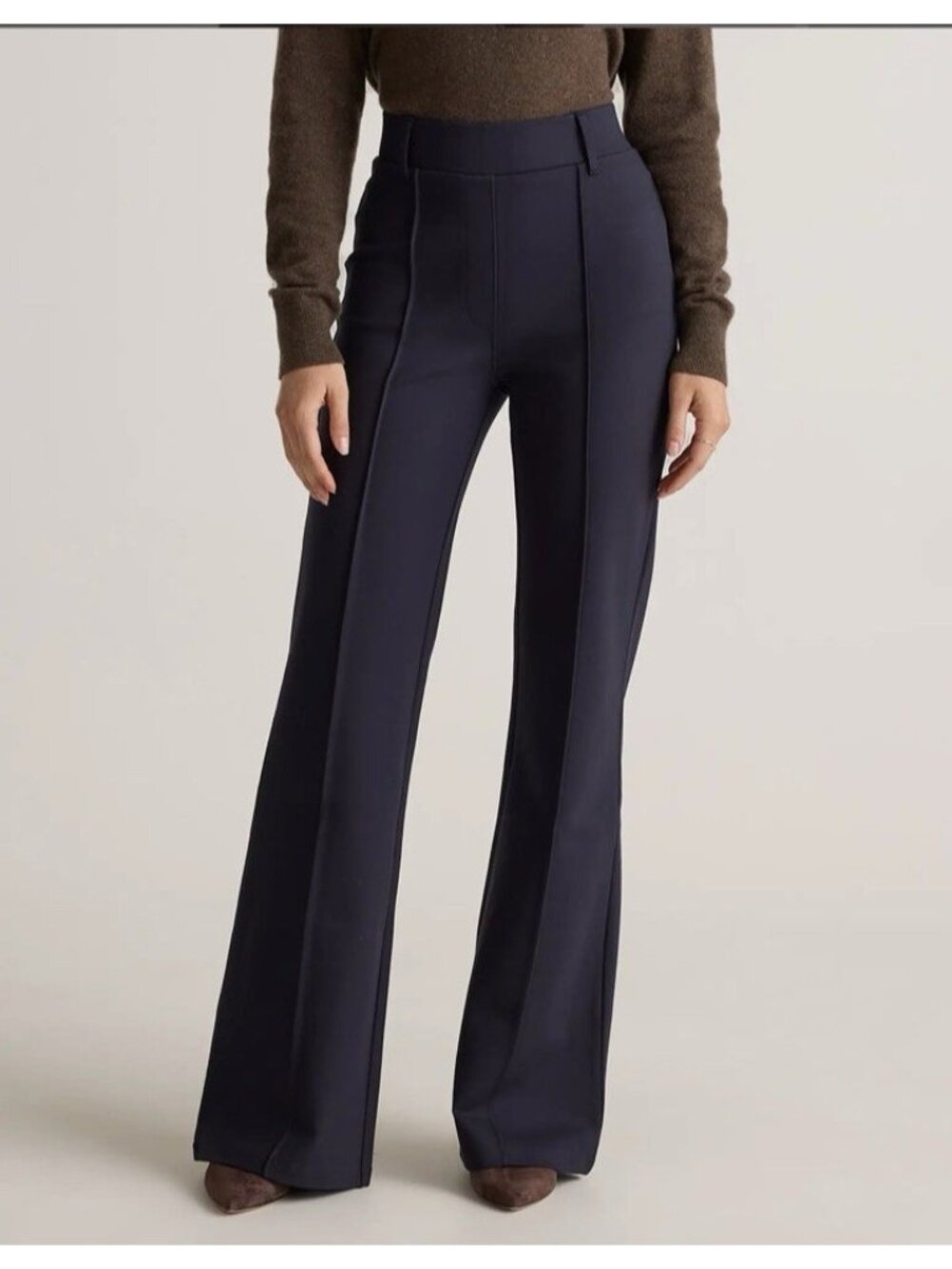Quince Ultra Stretch Ponte Flare Leg Pants Pull On Navy Blue Womens Size M